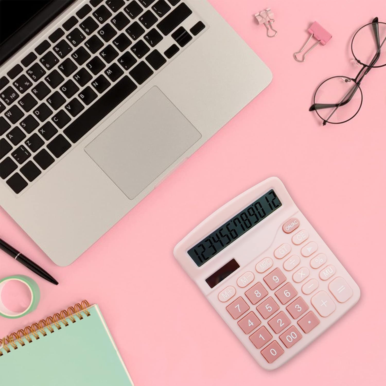 Upiho Pink Calculator, Basic Office Calculator, Desktop Calculator 12 Digit With Large LCD Display For Pink Office Supplies With Sensitive Button, Pink Office Supplies, School Supplies For Teen Girls