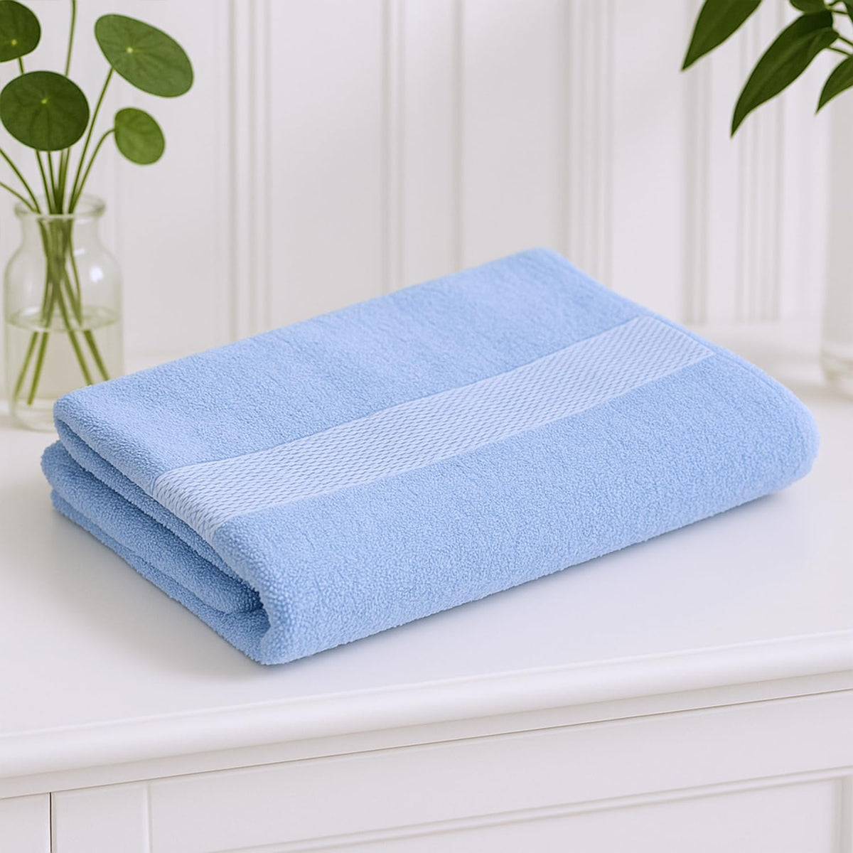 Earthy Fables Basic Bath Towel Pure Carded Cotton, Soft, Absorbent, Quick Dry & Skin-Friendly Towel, 400 Gsm (Sky Blue)