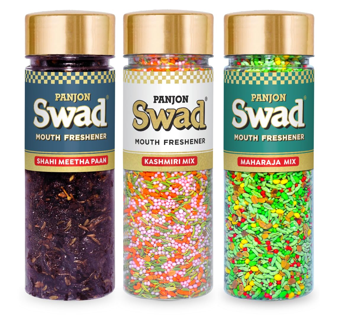 Panjon Swad Shahi Meetha Paan, Kashmiri Mix & Maharaja Mix 450gm, (150gm *3 Bottles)