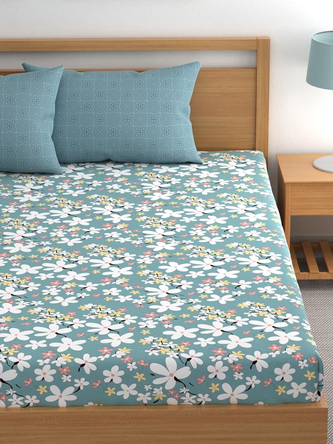 Super King Size Bedsheet For Double Bed With 2 Pillow Cover - 108 X 108 Inches, Sky Blue | Handcrafted Using Traditional Techniques | Perfect For Gifting Anniversaries, Birthdays