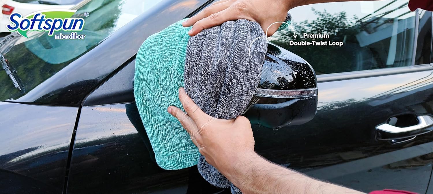 Softspun Microfiber Cloth Towel 400 Gsm | Extra Thick Microfiber Cleaning Cloths Perfect For Bike, Auto, Cars Both Interior & Exterior (Grey & Aqua Blue)- Pack Of 1