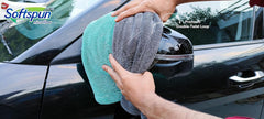 Softspun Microfiber Cloth Towel 400 Gsm | Extra Thick Microfiber Cleaning Cloths Perfect For Bike, Auto, Cars Both Interior & Exterior (Grey & Aqua Blue)- Pack Of 1