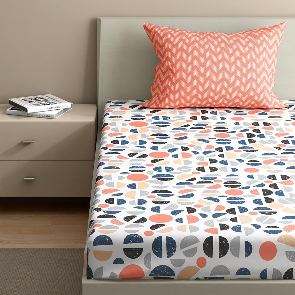 Cotton Elastic Fitted Single Bedsheet With 1 Pillow Cover | 72 X 30 Inches, Multicolor - Breathable & Durable, Soft & Perfect For All Seasons