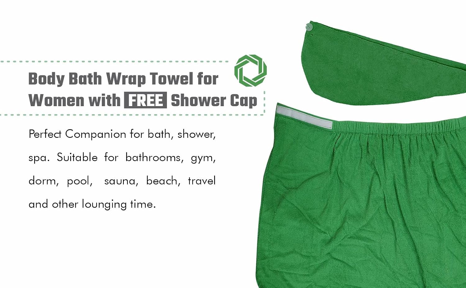 Eco Sense Body Wrap Bath Towel 300 Gsm With A Free Hair Wrap Towel- Adjustable, Soft, Super Absorbent To Quick Drying - Microfibre (Natural Green)