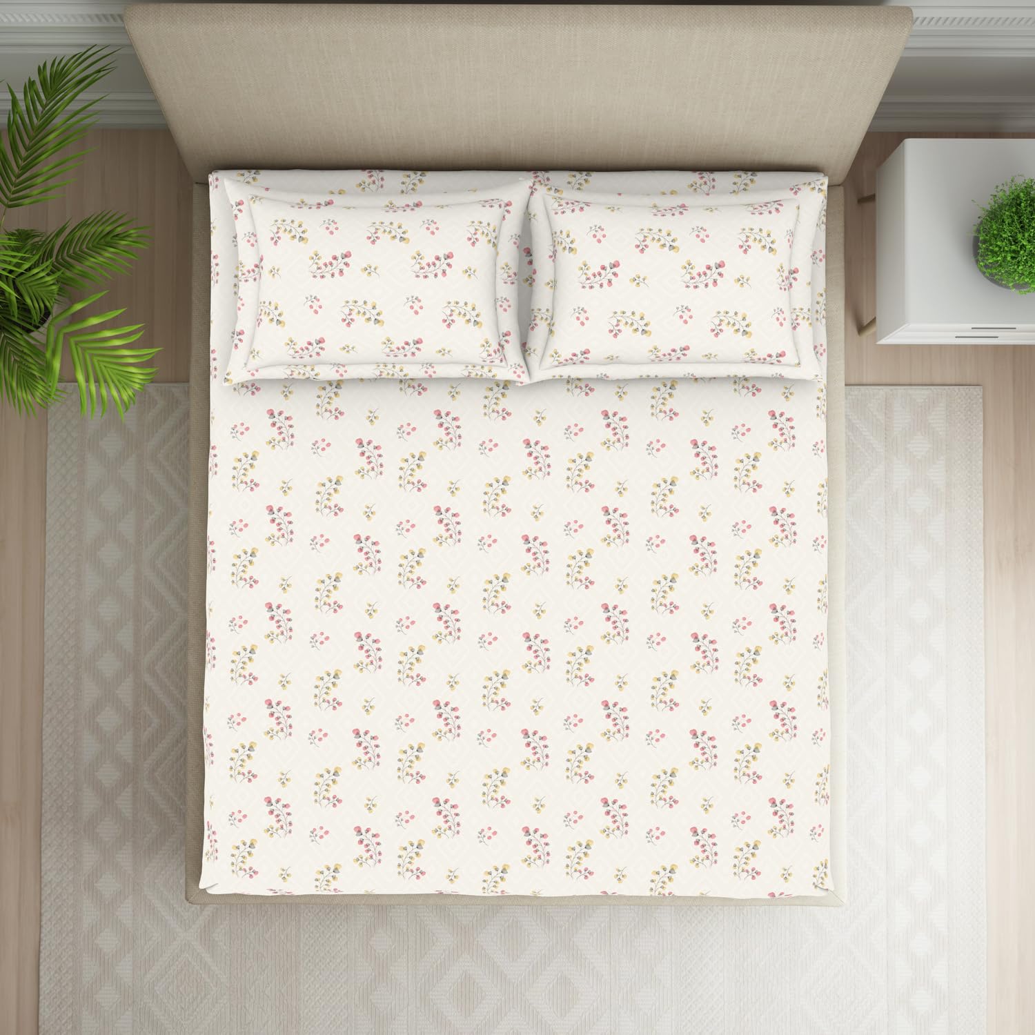 Double Bedsheet For Queen Size 2 Matching Pillow Cover - 88 X 100 Inches, Beige | Durable & Long Lasting Wrinkle Resistant Fabric - Skin Safe & Super Soft
