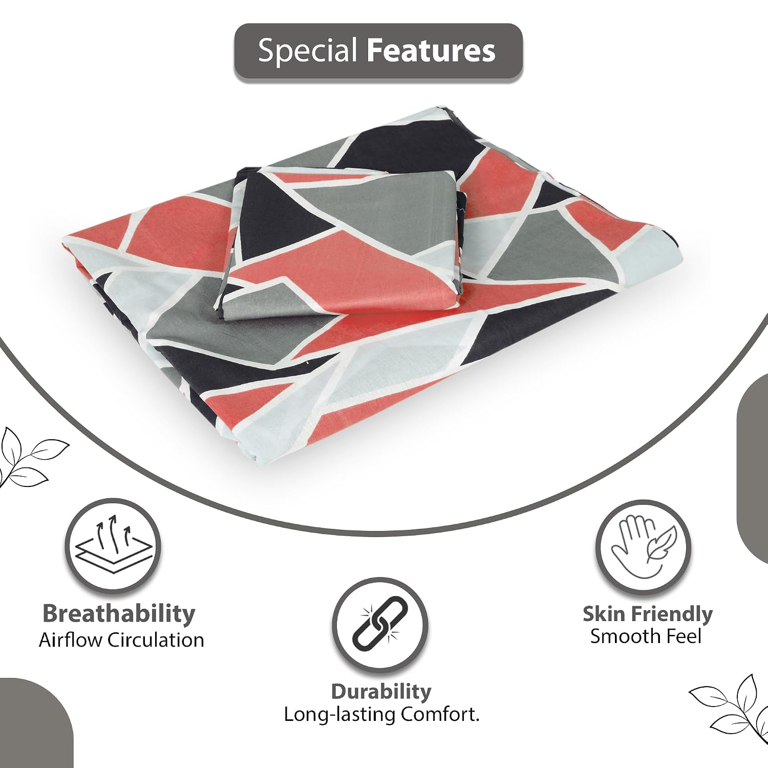 Bedsheet For Single Size Bed With 1 Pillow Cover - 57 X 87 Inches, Red & Grey | Gifts For Wedding Or Anniversary, Surprise, Soft, Breathable, & Comfortable Bedsheet