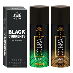 St. John Cobra Live , Sports Body Deodorants 300ml 10.1 Fl.oz. & Black Currrents Eau De Perfume 50ml 1.6 Fl.oz. | Men & Women Perfume Sets | Best Suited For Dailywear