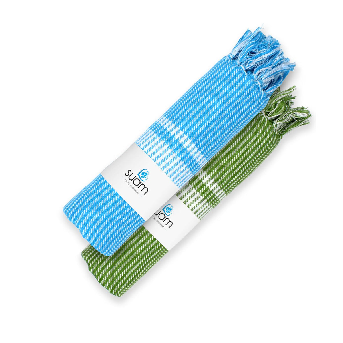 Suam Poppy Pure Cotton Towel 400 Gsm | Lightweight, Quick Dry 220 Tc Luxury Bath Towel For Beach & Gym (Kelly Green & Blizzard Blue)- Pack Of 2