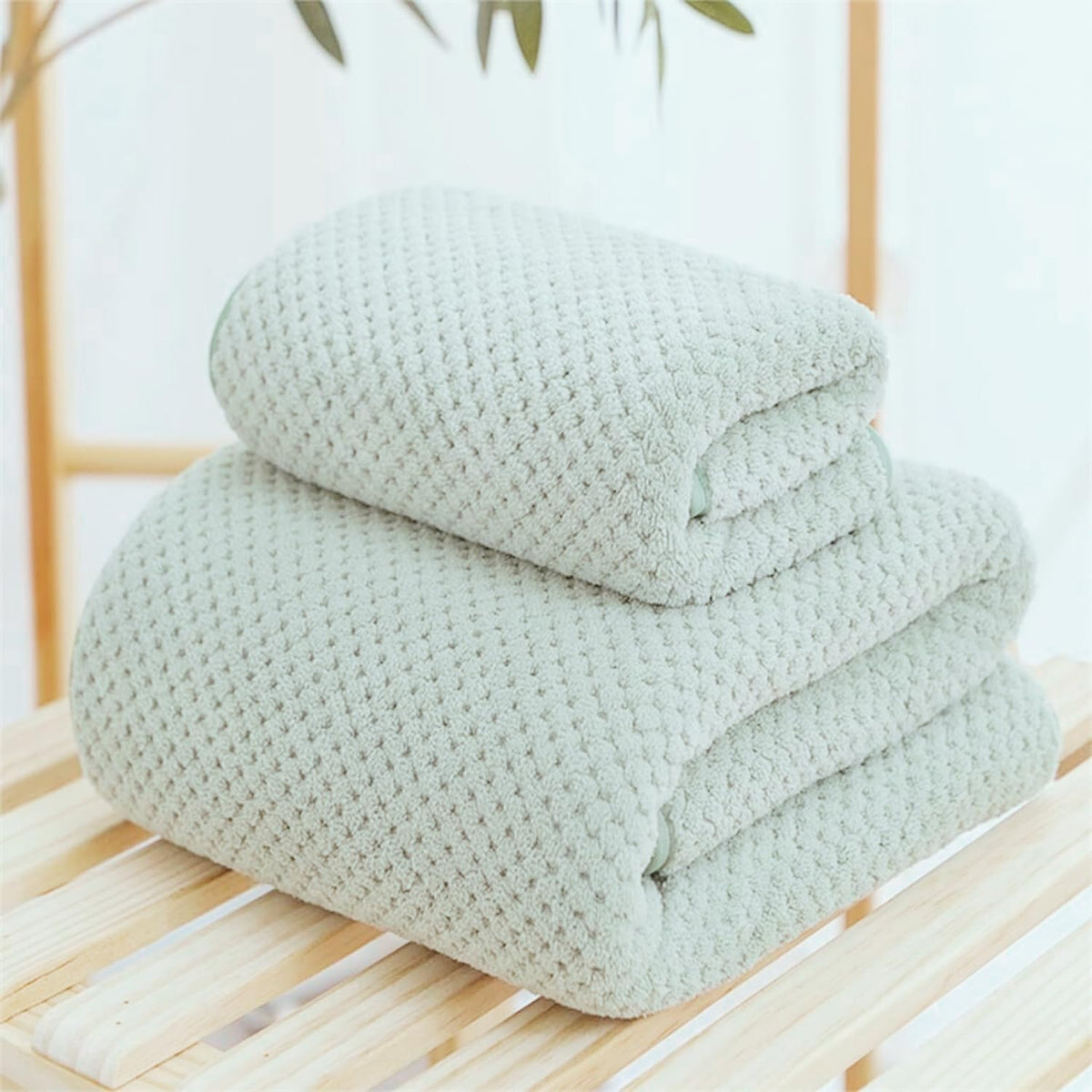 Linear Microfiber Bath Towel & Hand Towel 300 Gsm | Microfiber Bath Towels For Large Size For Men & Women (Green)