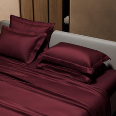 1 Flat Bedsheet King Size With 4 Pillow Cover - 108 X 108 Inches, Velvet Wine | Wedding, Bedroom, Date Night Collection | 300 Thread Count