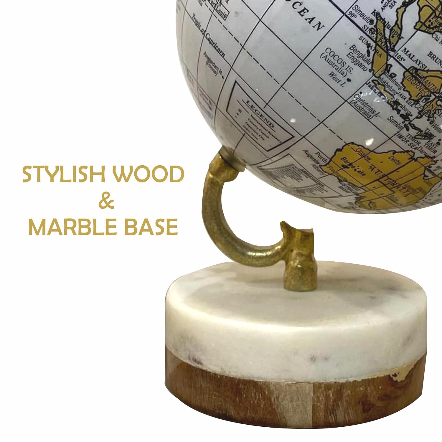 Rotating Globe With Elegant Wood & Marble Base For Home Decor, Office Table, Gift, Kids Room Decor, Living Room Showpiece, Pack Of 1