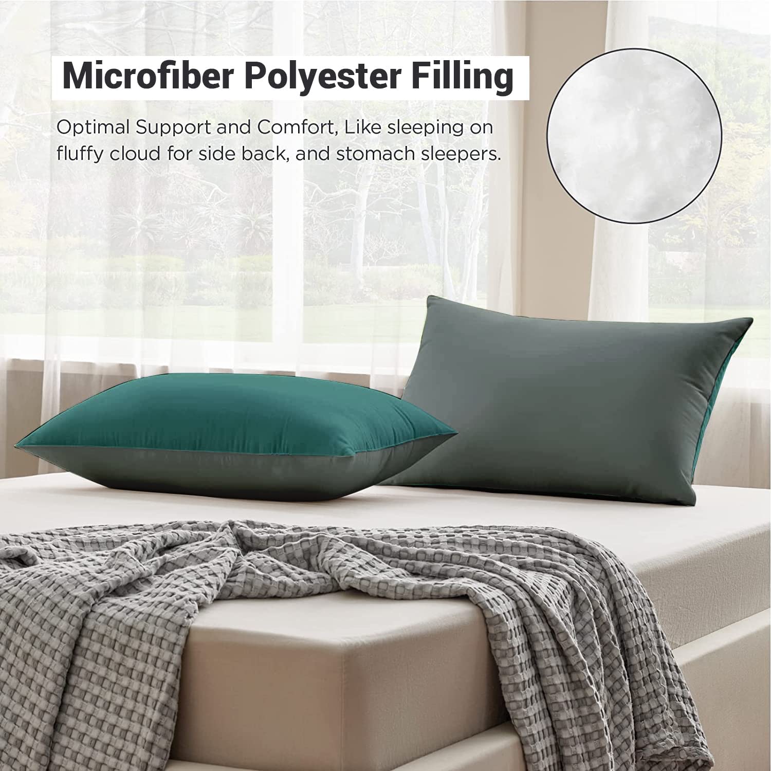 Premium Microfiber Soft Pillow For Sleeping, Teal-Grey, Standard Size - 16 X 24 Inches | Comfy Hotel Comfort Pillow, Vacuum Packed | Bed Pillow, Hypoallergenic, Lightweight - Set Of 2