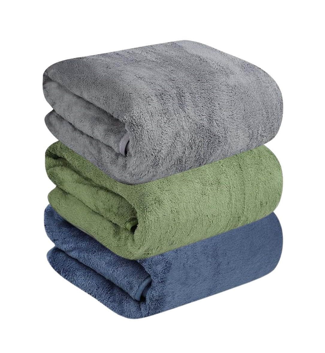 Maxoshine Microfiber Bath Towels Large Size-Super Soft Coral Fleece Bathing Towel With Hook Quick Dry Super Absorbent-Bath Towel For Men & Women (Green/Grey/Blue, Pack Of 3)