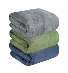 Maxoshine Microfiber Bath Towels Large Size-Super Soft Coral Fleece Bathing Towel With Hook Quick Dry Super Absorbent-Bath Towel For Men & Women (Green/Grey/Blue, Pack Of 3)