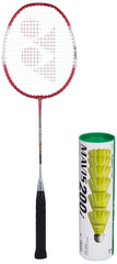 Yonex ZR 100 LIGHT Aluminum Strung Badminton Racquet With Full Cover, Colour - Red + Mavis 200i Nylon Shuttlecocks, Pack Of 6 (Yellow)