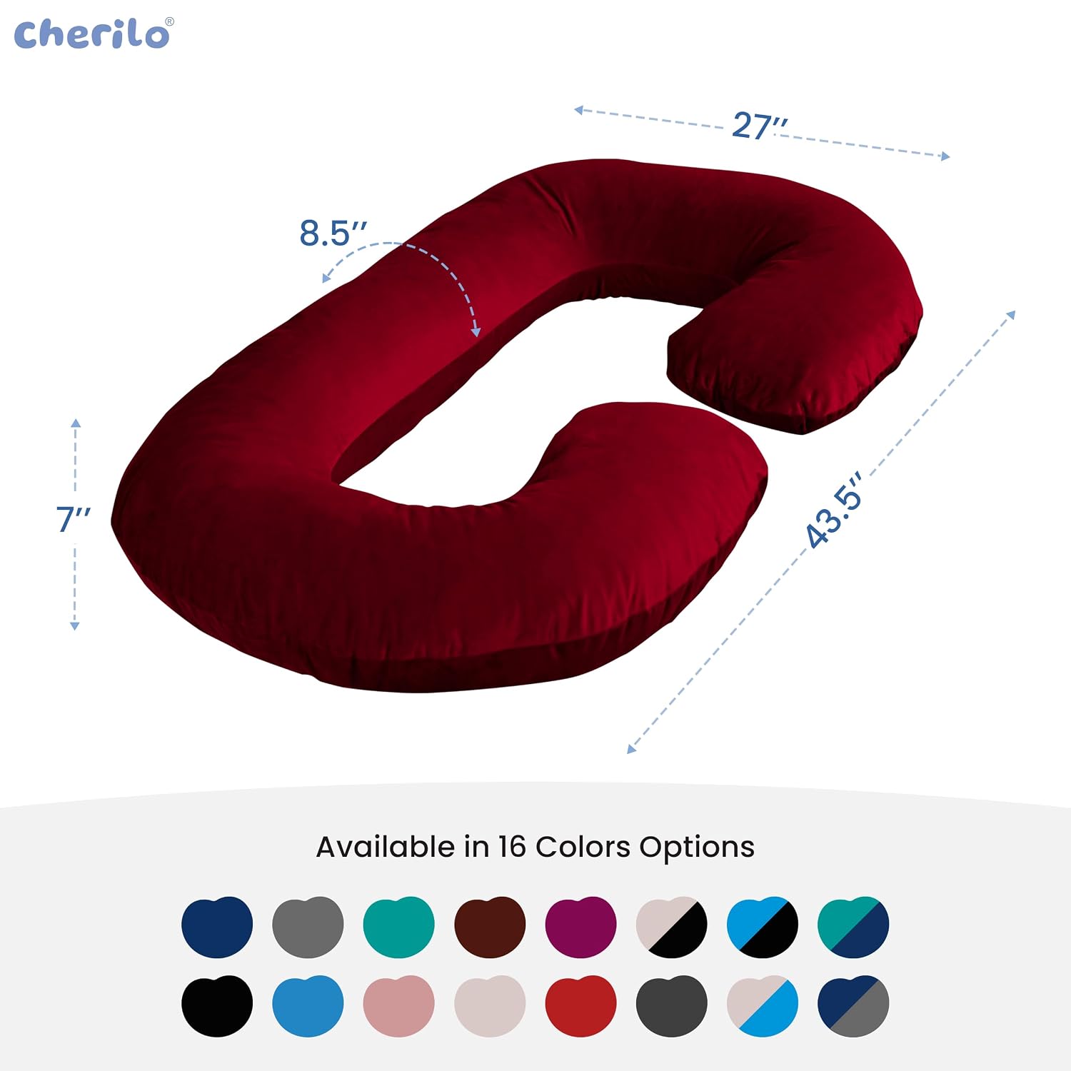 C Shaped Pregnancy Pillow For Maternity & Baby Nursing, Full Body Support, Maroon | Abdomen, Spine, Neck & Head Support Cushion | Premium Velvet Outer Cover With Zip, Adjustable Pillow