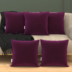 Microfiber Square Soft Pillow Cushion For Sofa & Bed, Purple - 18 X 18 Inch | Fluffy Pillow For Comfort & Back Support | Breathable, Washable | Premium Velvet Cover With Zip - Pack Of 5
