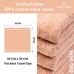 Earthy Fables Premium Face Towels 800 Gsm | Ultra Soft, Quick Dry & Highly Absorbent, For Gym, Travel & Acne-Prone Skin | Set Of 4 (Peach)