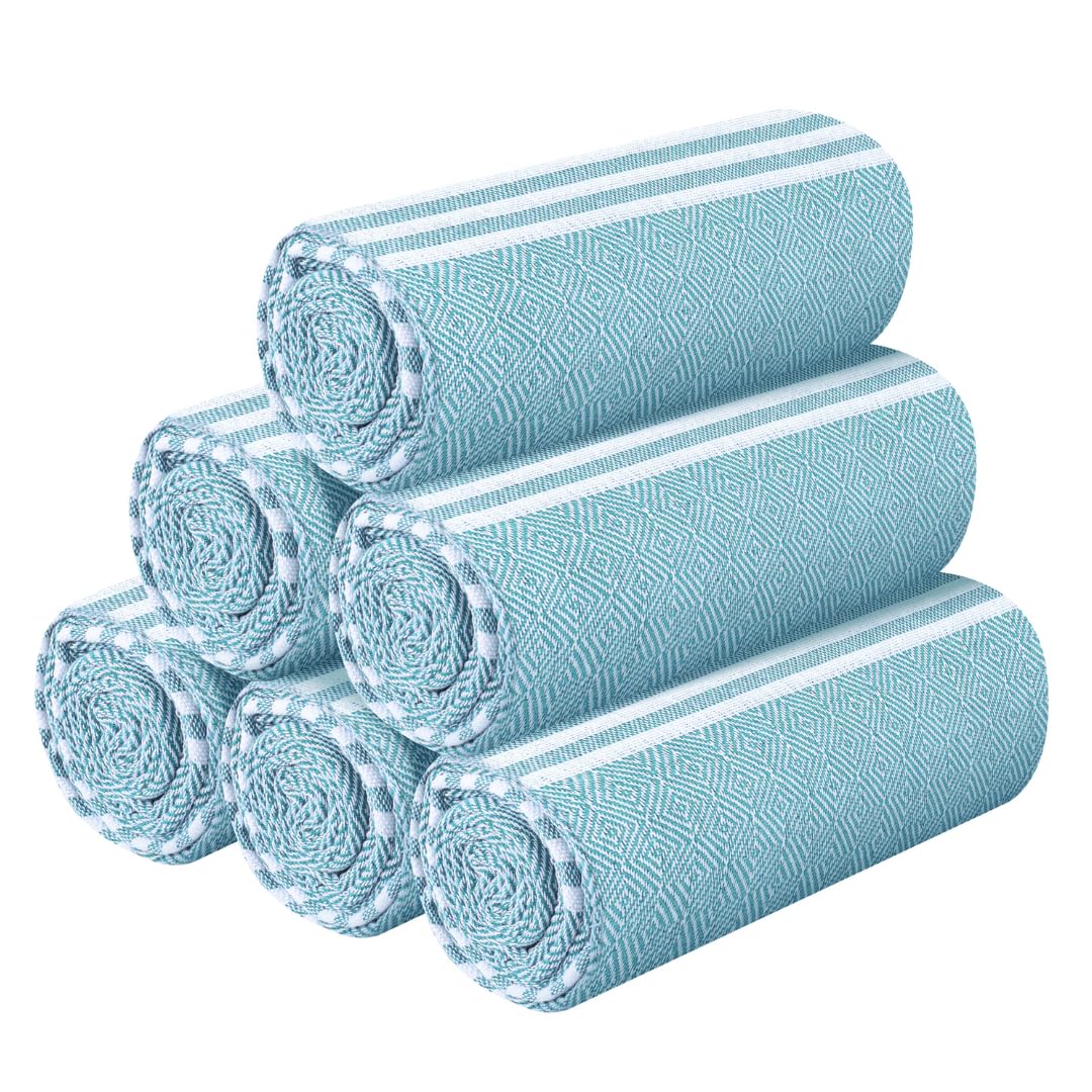 Destin Home Turkish Peshtemal Beach Towels 2 Kg | Cotton Soft, Lightweight, Quick-Drying & Absorbent For Beach Pool Spa Picnic Travel (Sea Green)- Set Of 6