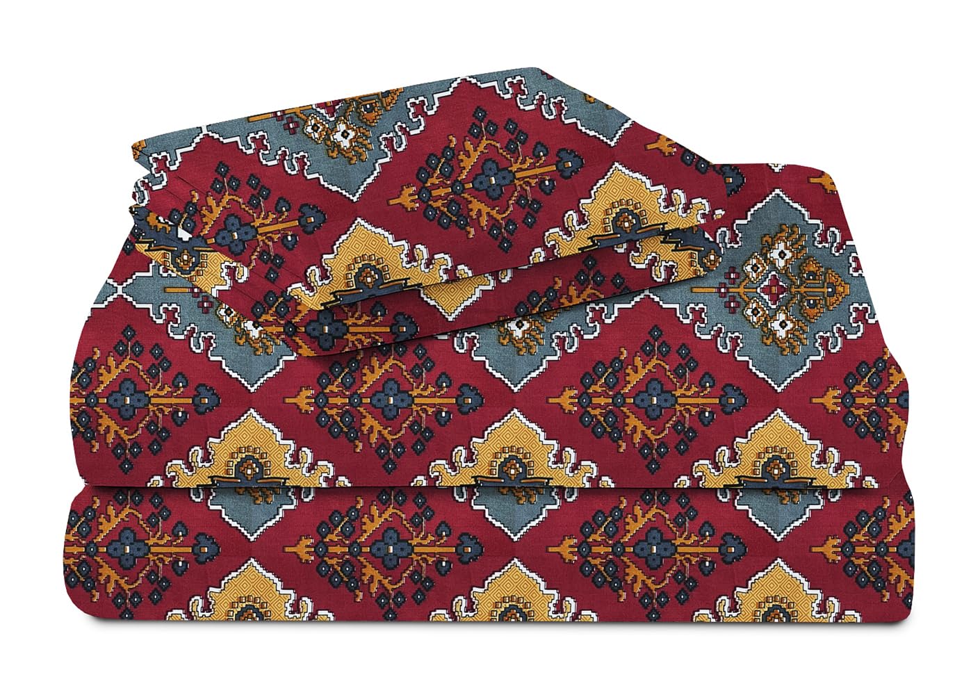 Pure Microfiber Double Bedsheet With 2 Pillow Covers - 88 X 90 Inches, Maroon & Grey | Traditional Jaipuri Rajasthani Handcrafted Design Bedsheet