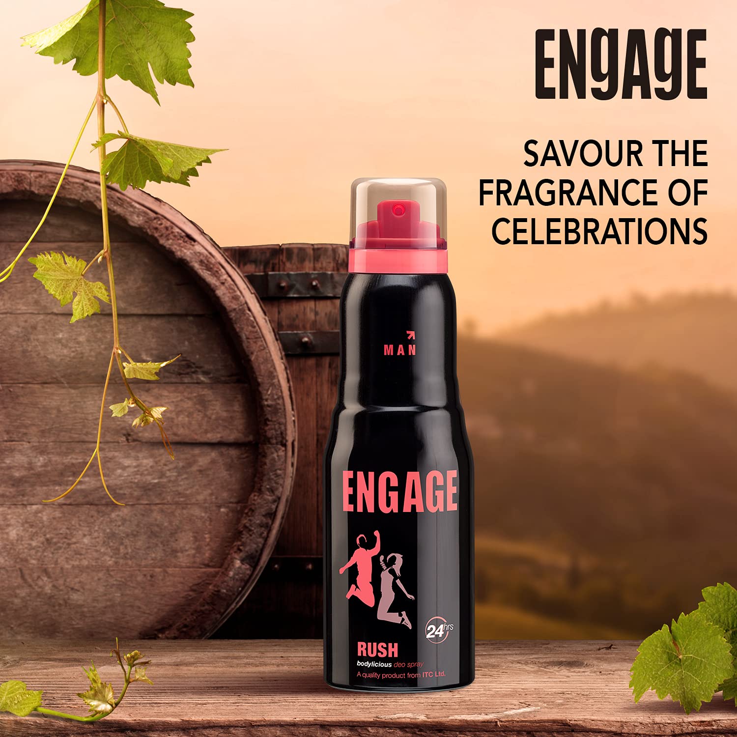 Engage Rush Deodorant For Men | Fruity And Sweet , Skin Friendly Fragrance Body Spray 150ml 5 Fl.oz.