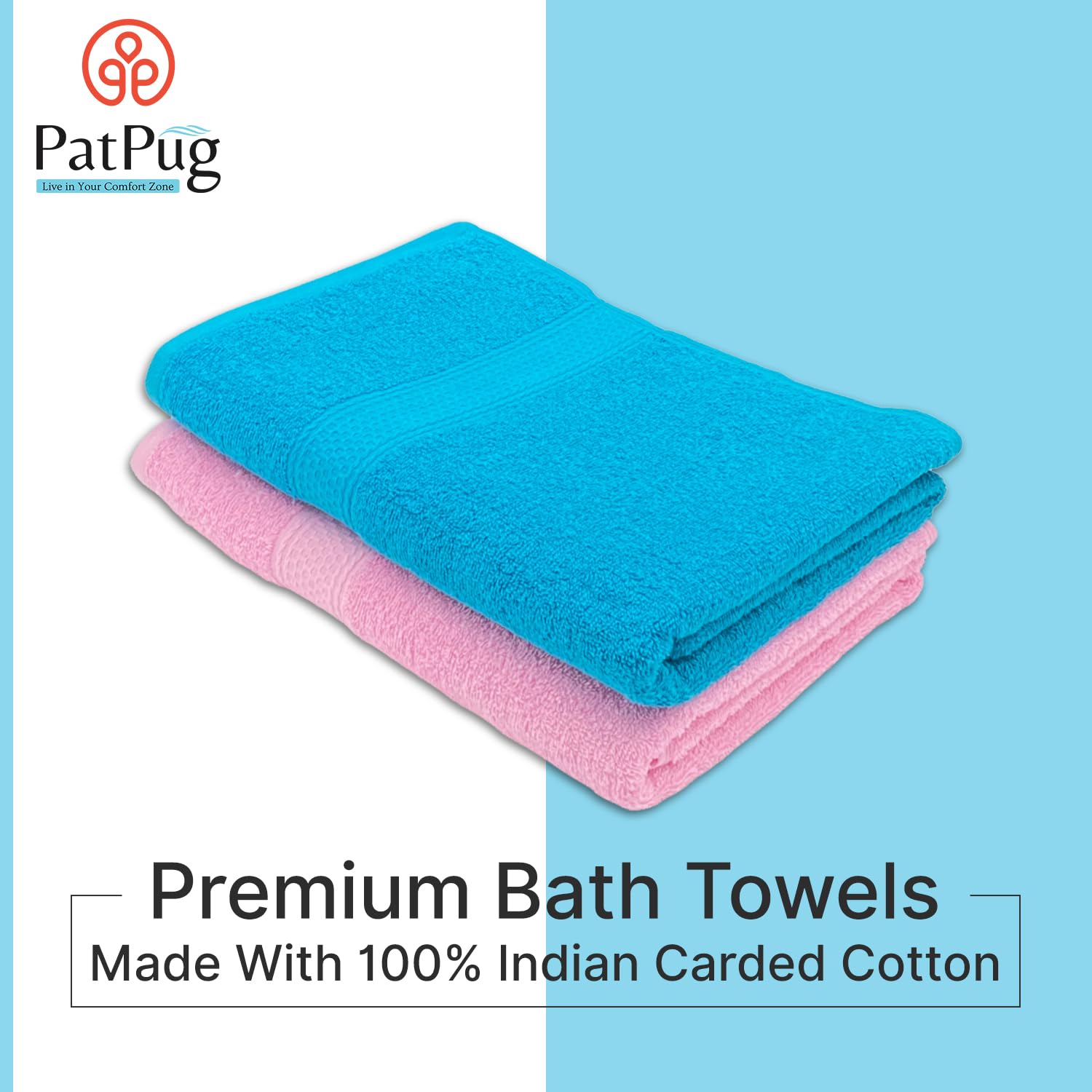 PatPug 100% Indian Ultra Soft Cotton 380 Gsm | Highly Absorbent, Fade Resistant Large Bath Towel (Teal & Sweet Pink)