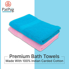 PatPug 100% Indian Ultra Soft Cotton 380 Gsm | Highly Absorbent, Fade Resistant Large Bath Towel (Teal & Sweet Pink)