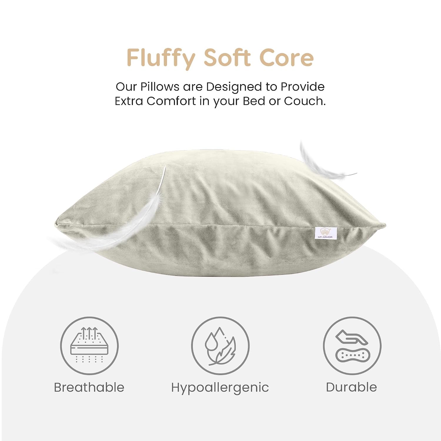 Microfiber Square Pillow, Cushion For Sofa, Car & Decoration, Cream, Size - 12 X 12 Inch | Throw Pillow, Back & Neck Support, Hypoallergenic, Washable, Cream Velvet Cover - Pack Of 5