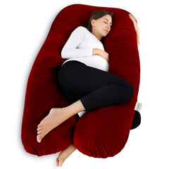 U-Shaped Pillow, Maternity Pillows For Pregnancy Sleeping, Full Body Support, Maroon | Maternity Pillow For Pregnant Women, Premium Velvet Cover, Washable, Multipurpose Pillow