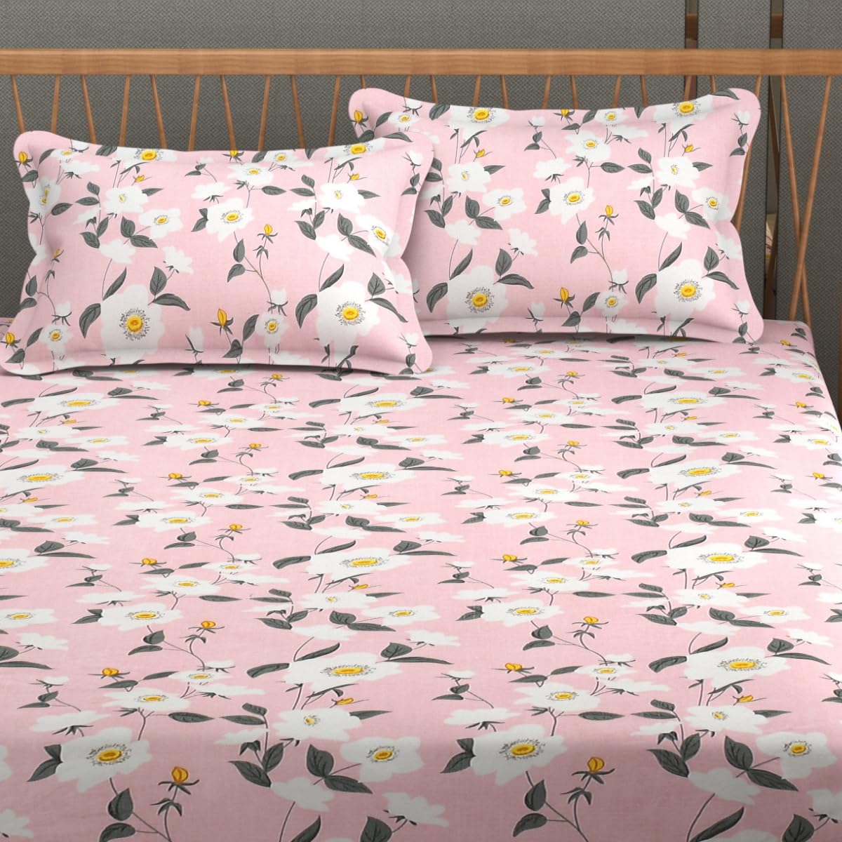 Includes 1 Queen Size Bedsheet With 2 Matching Pillow Covers - 90 X 100 Inches, Pink & White | Ideal For Modern Indian Bedrooms, Guest Rooms, & Everyday Home Use