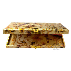 Rectangular Shaped Floral Design Cash Box, Shagun Box, Gift Box, Gaddi Box, Jewellery Box, Shagun Envelope In Floral Design, Colour - Golden