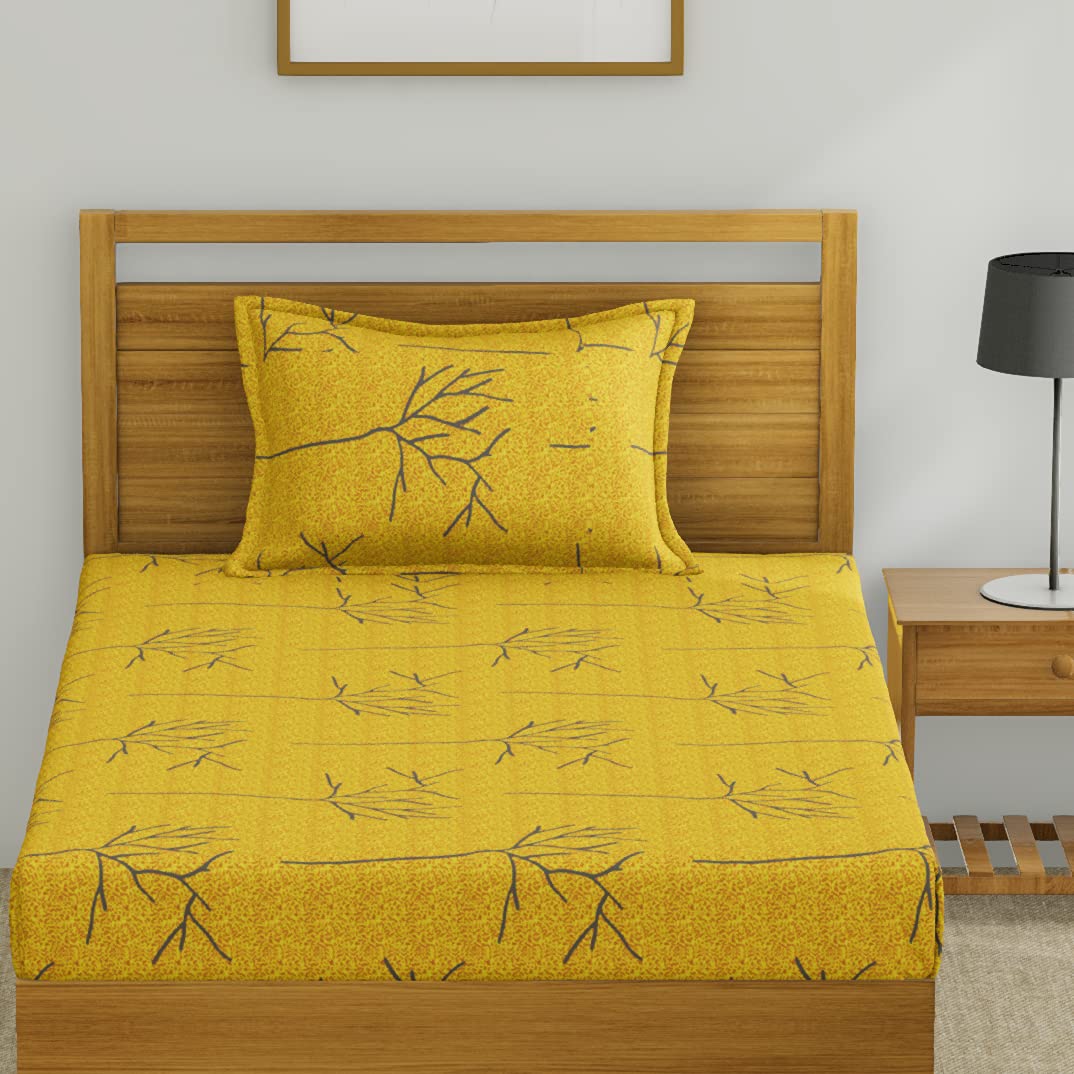Single Bedsheet With 1 Pillow Cover - 55 X 88 Inches, Yellow | Soft & Comfortable Sleep Experience | Machine Wash In Cold Water