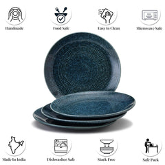 Ceramic Stoneware Serving Large Dinner Plates Set Of 4 - 10.6 Inch, Peacock Green | Scratch Resistant, Microwave Safe & Dishwasher Safe - Handcrafted Dinner Plates