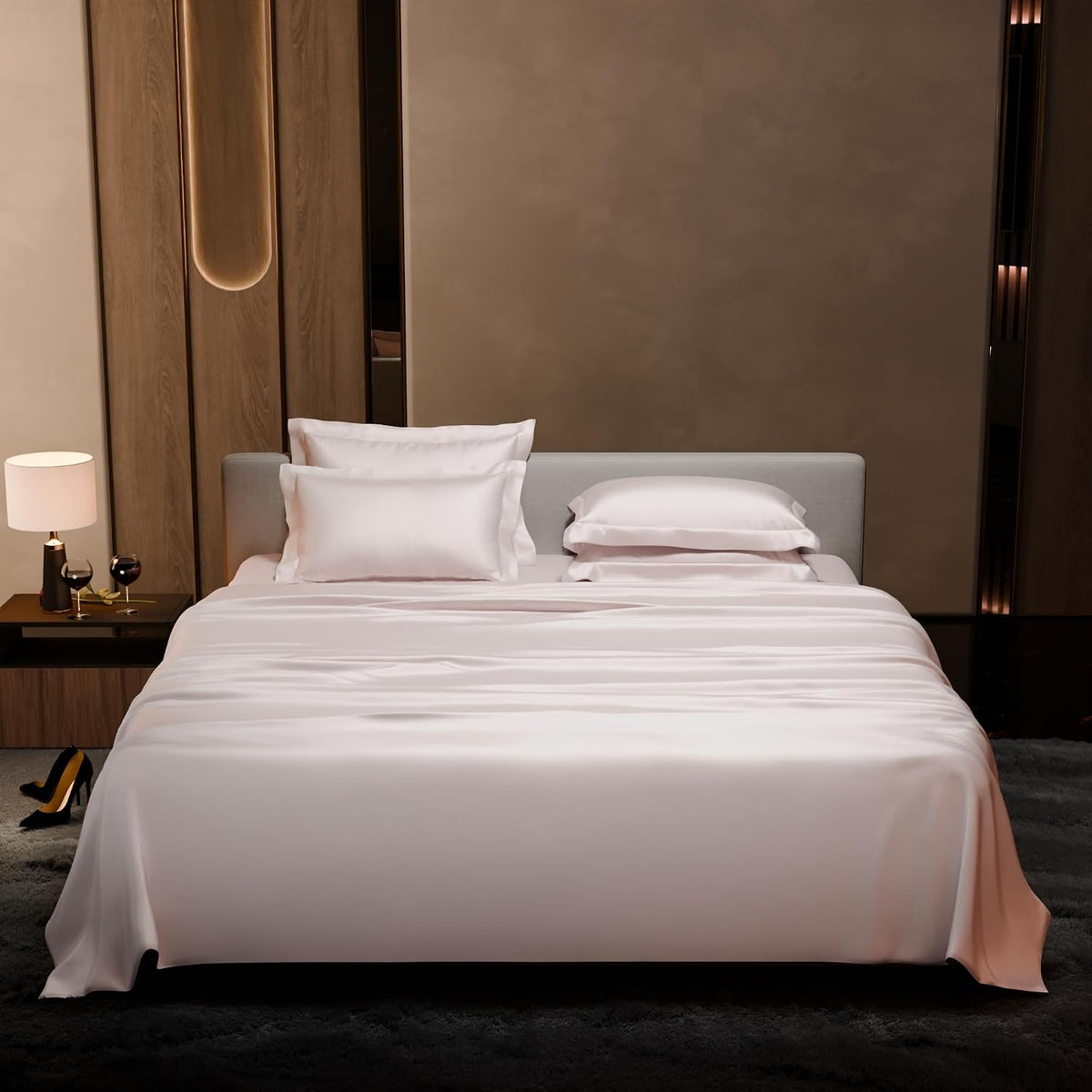 Satin Bedsheet Super King Size Bed With 4 Pillow Covers | 108 X 108 Inches, Blushing Pink | Premium Bedding Set, Gifts For Couples, Wedding, Anniversary