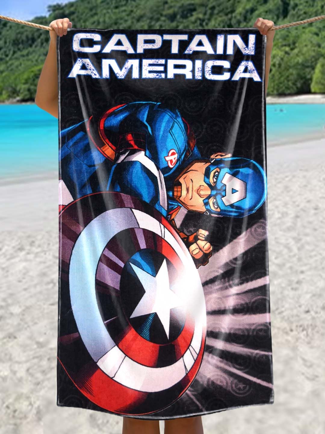 Athom Living Captain America Kids Bath Towel 350 Gsm | Super Soft, Quick Dry, Highly Absorbent, Lightweight & Durable Towel