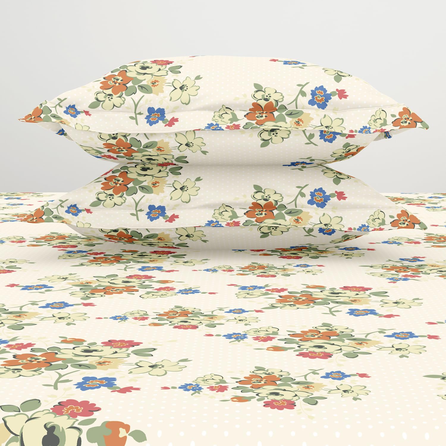 King Size 1 Double Bedsheet With 2 Pillow Covers - Size 108 X 108 Inches, Multicolor | Soft Feel Wrinkle Resistance | Durability & Comfort, Breathable