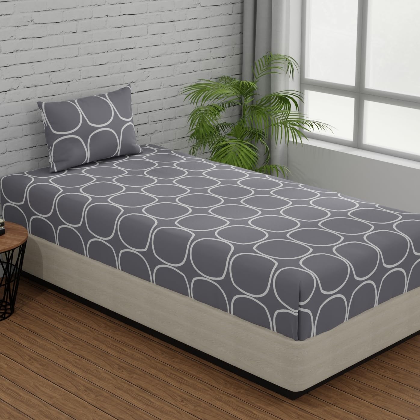 Single Bed Sheet Size - 55 X 88 Inches With 1 Pillow Covers, Grey | Wash Dark Colors Separately | Lightweight, Soft, & Comfortable Bedsheet