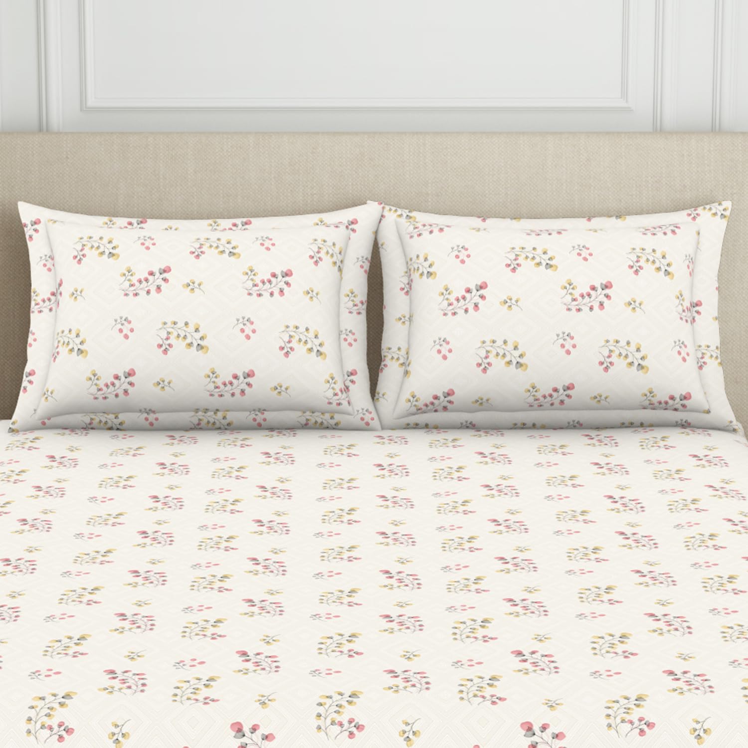 King Size Double Bedsheet 2 Matching Pillow Cover - 108 X 108 Inches, Multicolor | Durable & Long Lasting Wrinkle Resistant Fabric - All Season Comfort