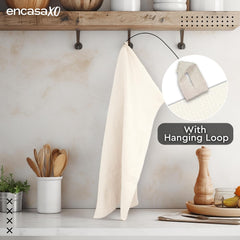 Encasa Xo Kitchen Dish Towels Set 320 Gsm | Waffle Weave & Flat Hand Tea Towel | Quick Drying Reusable Cotton Washcloths | Set Of 4 (Solid Off White)