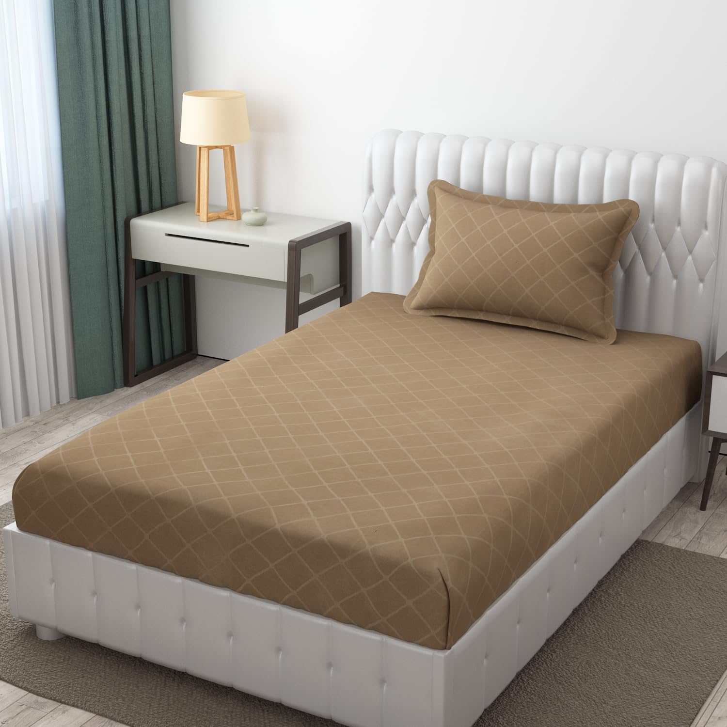 Soft Microfiber Single Bedsheet With 1 Pillow Covers - 60 X 90 Inches, Dark Beige | Wrinkle Free Design & Easy To Wash | Refreshing Your Bedroom Look