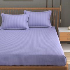 Pure Cotton Satin Stripes Plain King Size Bedsheet For Double Bed With Two Pillow Covers - 90x90 Inches, Lavender | Ideal For Daily Use & Gifting Bedsheet