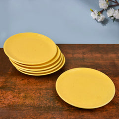 Premium Ribbed Ceramic Dinner Serving Plates Set Of 6 - Yellow, Diameter: 10 Inches | Full Plates - Golden Glow Collection