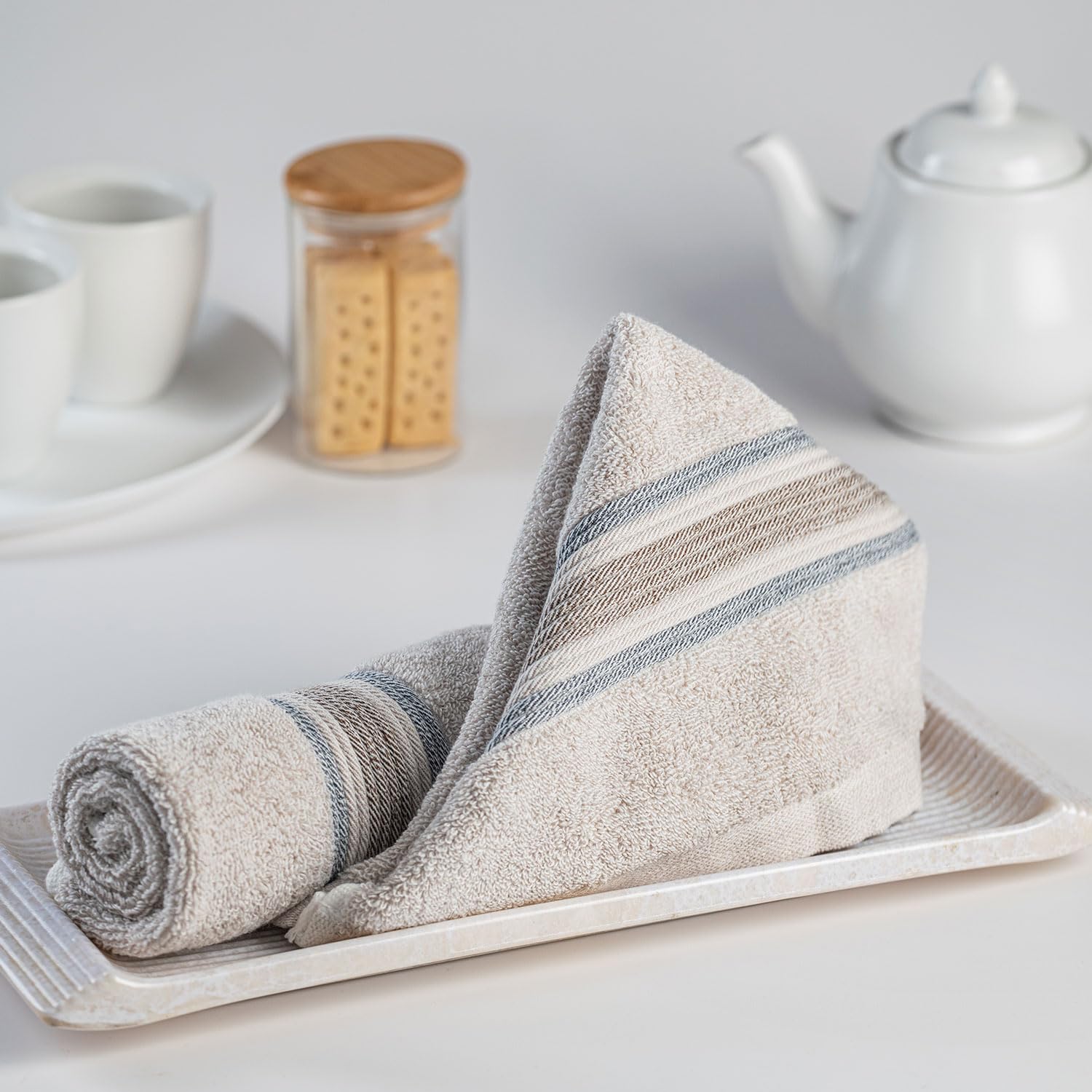Spread Spain Water & Soil Face Towel 300 Gsm | Luxurious Blend Of Cotton & Bamboo Fiber Face Towel Ultra-Absorbent, Quick-Drying & Skin-Friendly (Beige) - Pack Of 2