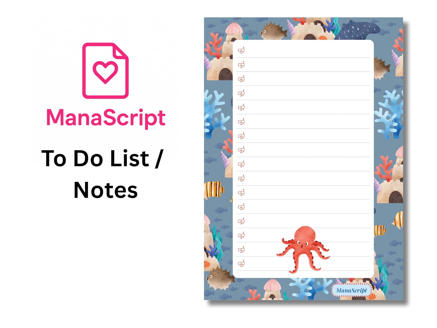 A5 Notes/To Do List Notepad, Beautiful Checklist Pad, Tear-Off Sheets (Octopus, Brown) Pack Of 1
