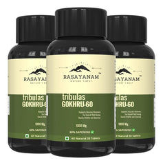 Rasayanam Tribulas Gokhru Gokshura Tablets 1000mg Ultra High Concentrated 60% Saponins, Improves Vigour, For Both Men & Women | 60 Tablets 100gm 0.2lbs Each Pack Of 3