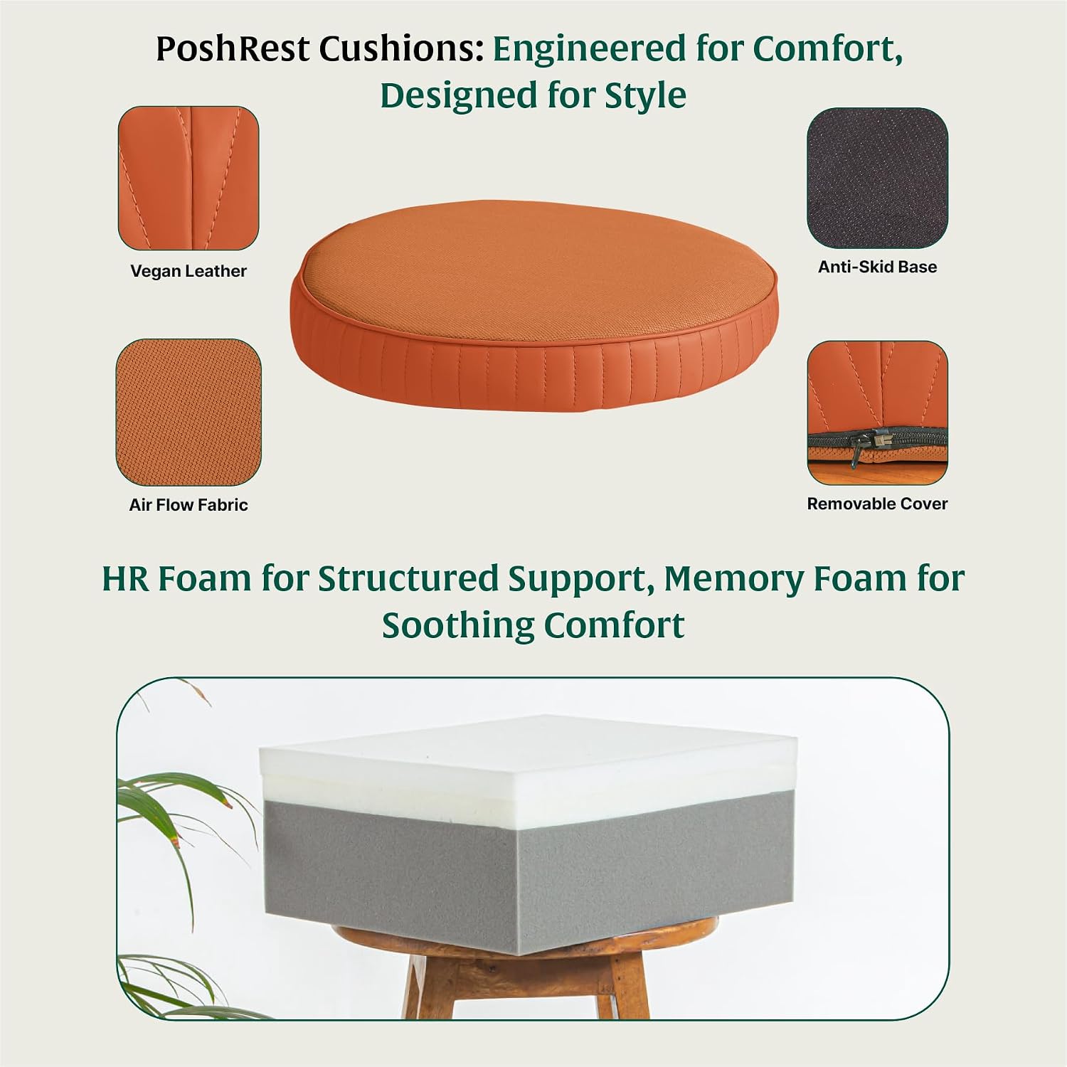 Round Chair Cushion Pad, Memory Foam Pillow, Seat Cushion, Brown, Standard Size - 16 Inch | Height 3 Inch, High-Resilience Pillow, Hip Support & Back Pain Relief | Sitting Pillow - Set Of 2