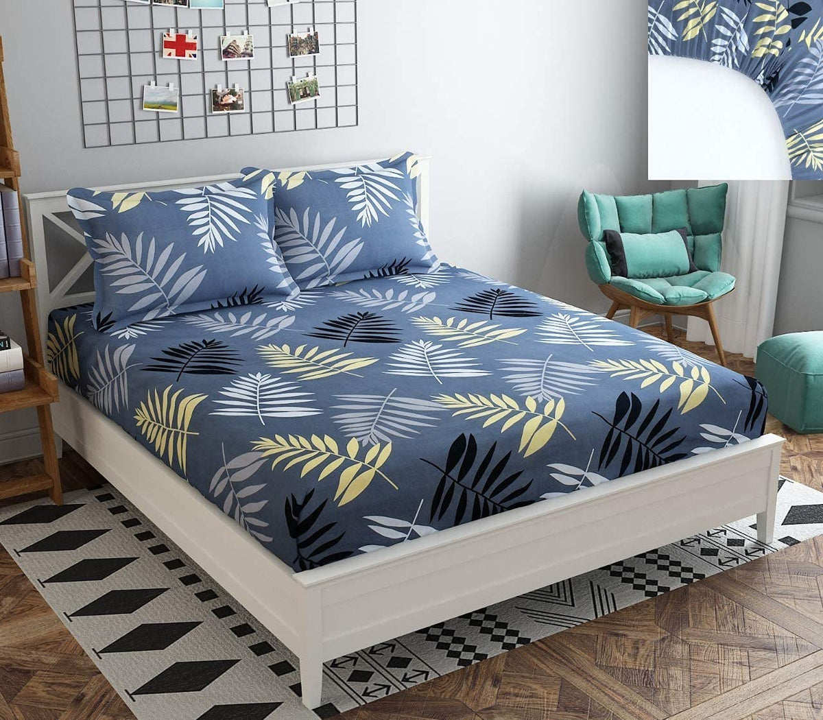 Printed Double Bedsheet With 2 Pillow Cover - 72 X 78 X 6 Inches, Grey & Black | All Around Elastic Fitted Bedsheet | Super Soft Polycotton With 200 Thread Count