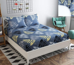 Printed Double Bedsheet With 2 Pillow Cover - 72 X 78 X 6 Inches, Grey & Black | All Around Elastic Fitted Bedsheet | Super Soft Polycotton With 200 Thread Count