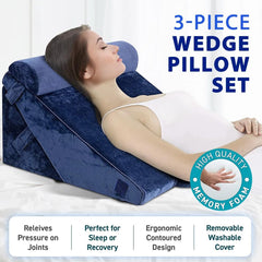High Density Bed Wedge Pillow, Head Rest Adjustable Wedge Cushion For Sleeping, Navy Blue | For Acid Reflux, Leg Support Pillow | For Back Support Cushion, Pregnancy Pillow, Multipurpose Use