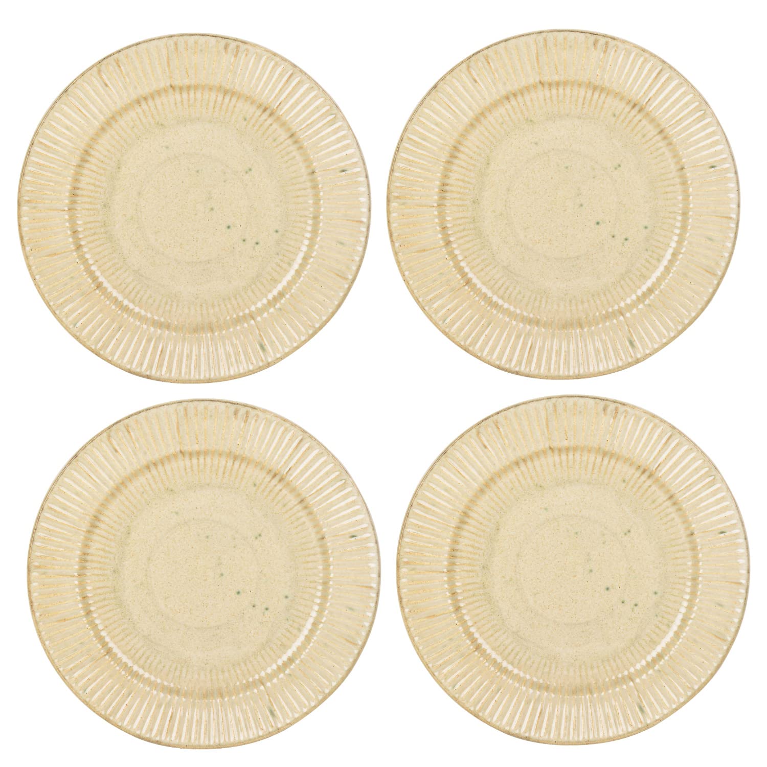 Ribbed Ceramic Dinner Serving Plates With 4 Table Napkins Set Of 4 - Ivory, Diameter: 10 Inches | Full Plates - Ceramic Platter - Dazzling Riviera